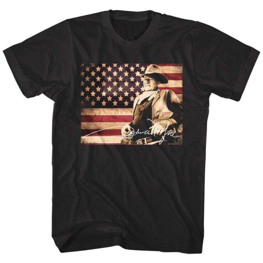 John Wayne Signature Stars Stripes T-Shirt Western Movie Graphic Tee